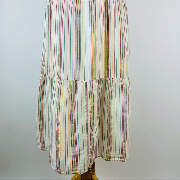 Madewell Button Back Tiered Rainbow Stripe Dress Size 4 Tall - Picture 10 of 11